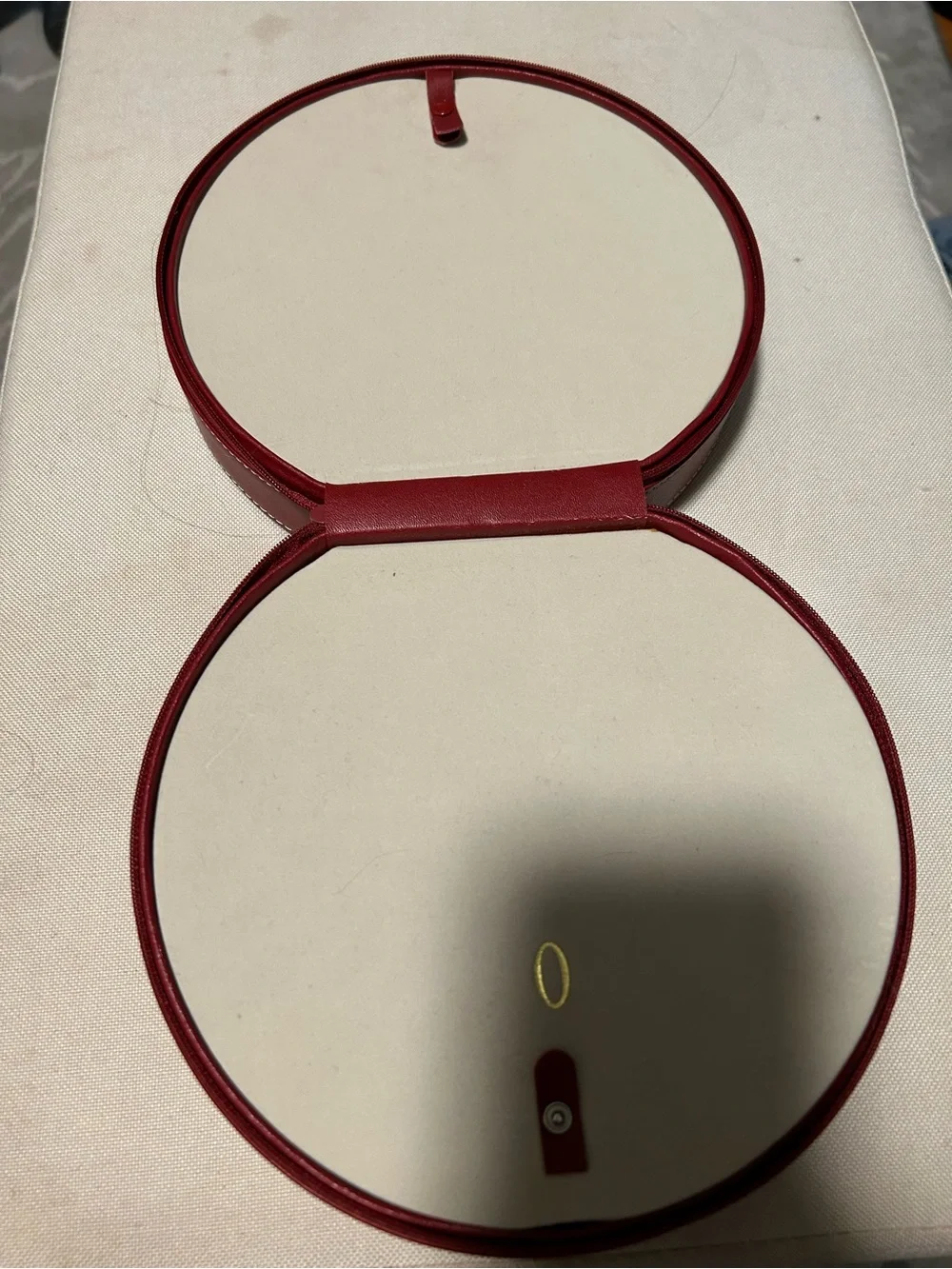 Red Round Travel Jewelry Case with Cream Interior - Unbranded